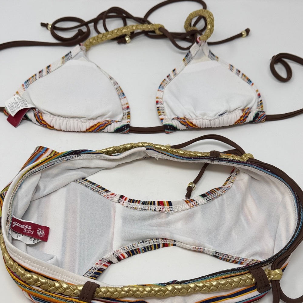 Guess USA Striped Multicolor Triangle Bikini Set Size M - Picture 3 of 5